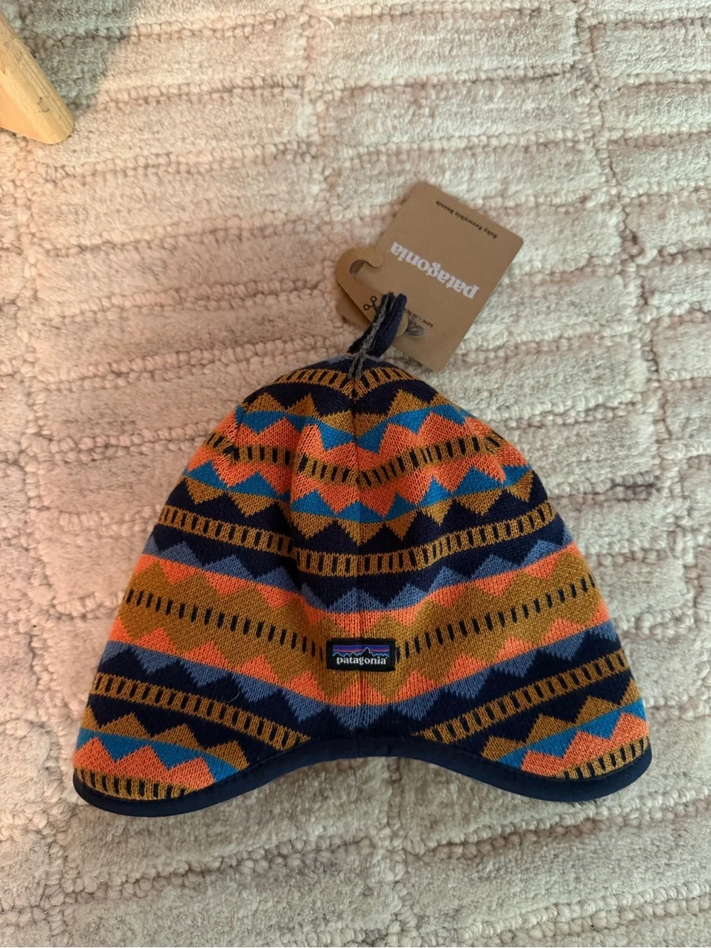 Patagonia Kids Fleece Earflap Hat - Orange, Blue & Navy